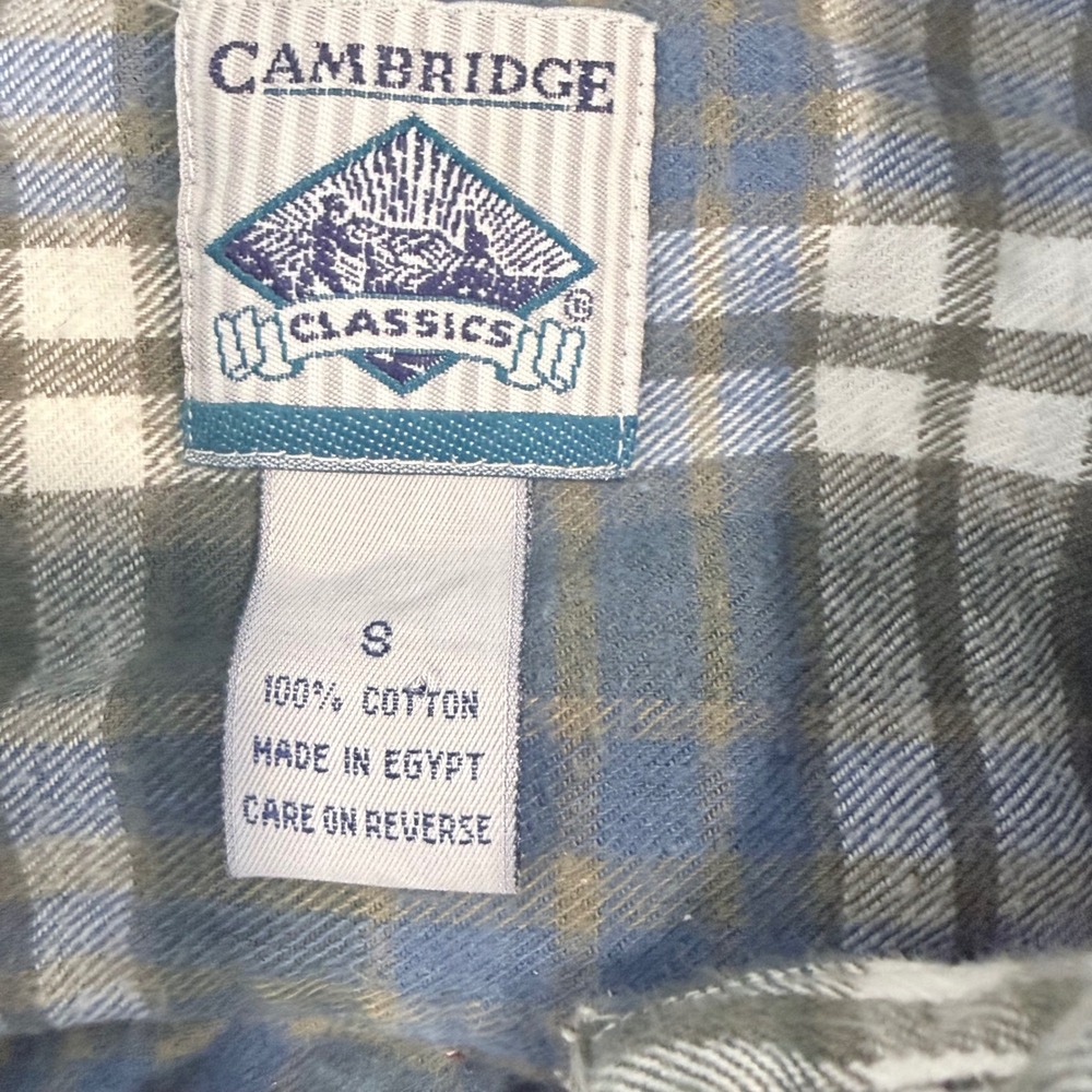 Cambridge Classics Mens Small Blue Green Plaid Flannel Button Down Shirt Cotton - Picture 7 of 11